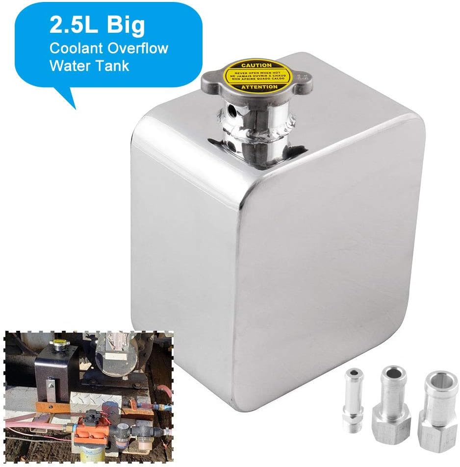 RYANSTAR RACING Universal 2L Water Coolant Expansion Overflow Water Tank Reservoir Complete Header kit Aluminium Alloy Silver (Polished)
