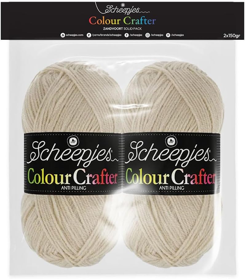 Scheepjes Colour Crafter Solid Pack, 2 x 150 g (5.29 oz) Zandvoort Beige, 1 Pack