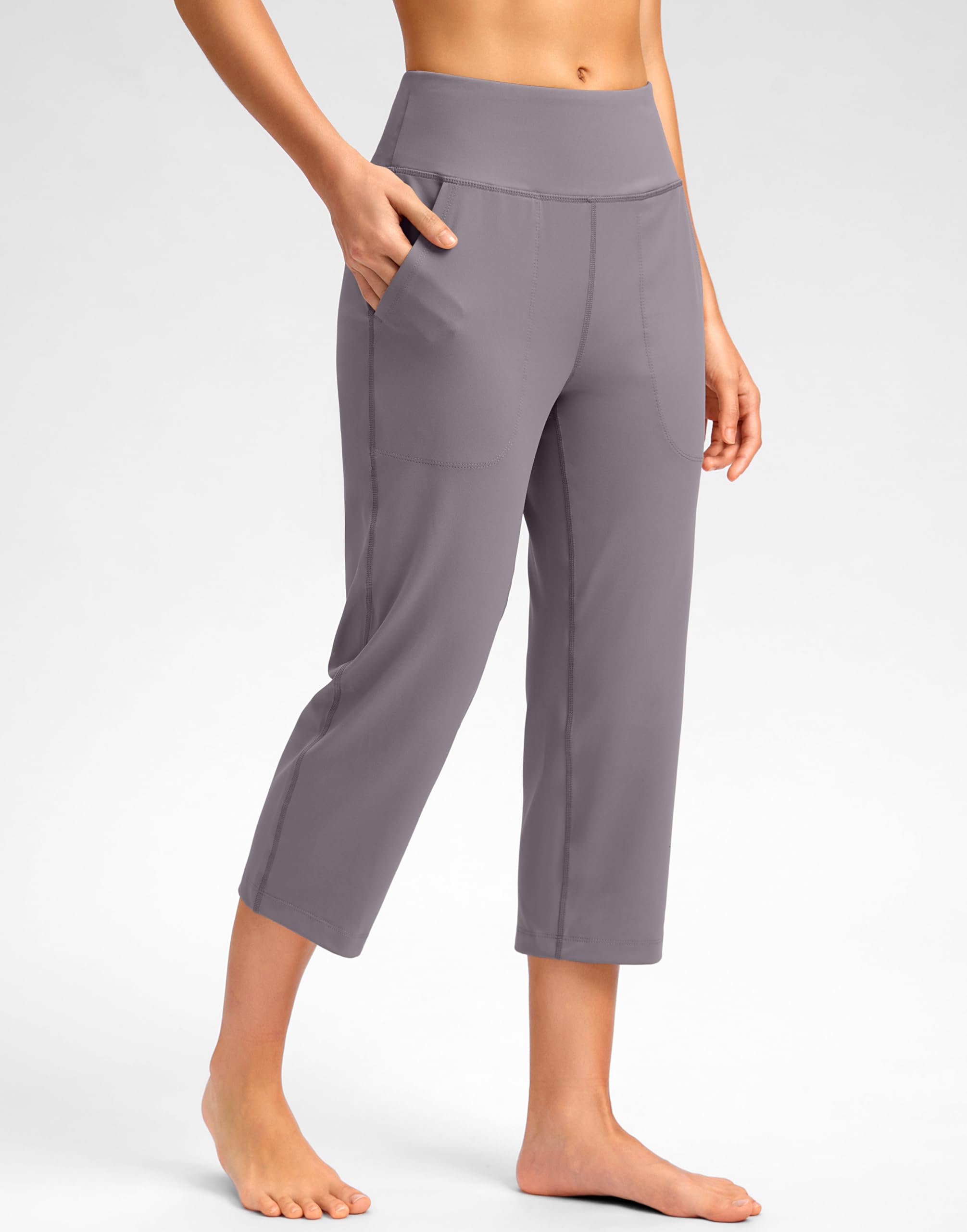 SANTINY Pantaloni Capri da donna a vita alta per allenamento, yoga, leggings a gamba dritta, pantaloni corti atletici con tasche