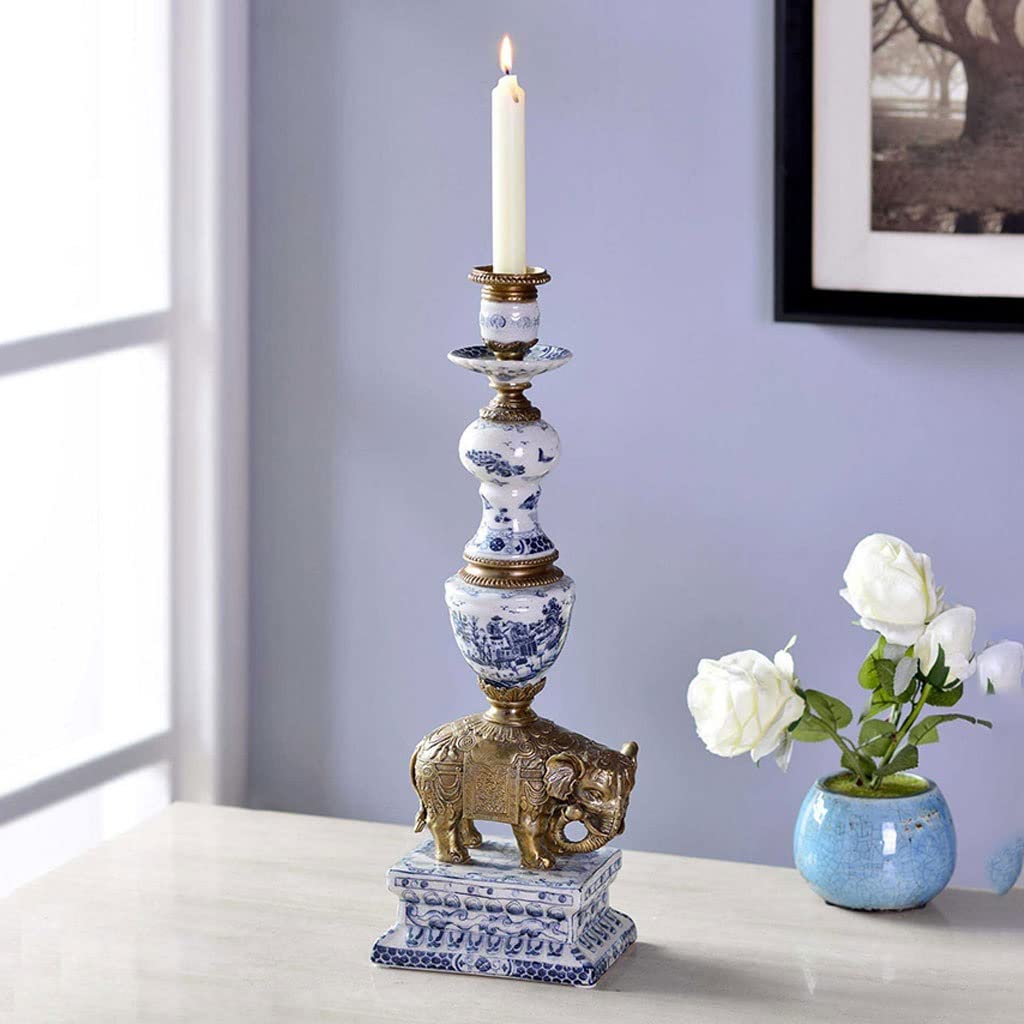 Kerzenständer Nordic Retro Blau und Weiß Wohnzimmer Einzelkopf Keramik Intarsien Innendekoration Handwerk Tisch Reines Kupfer Kerzentisch