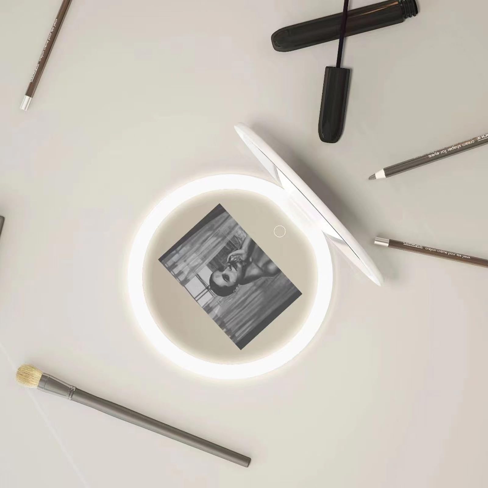 Septpenta Podświetlane Podróżne Lusterko Do Makijażu LED, Dwustronnie Regulowane Lusterko Do Makijażu Z Oświetleniem Przenośne Lusterko Do Uzupełniania światła, Regulowane Miękkie światło