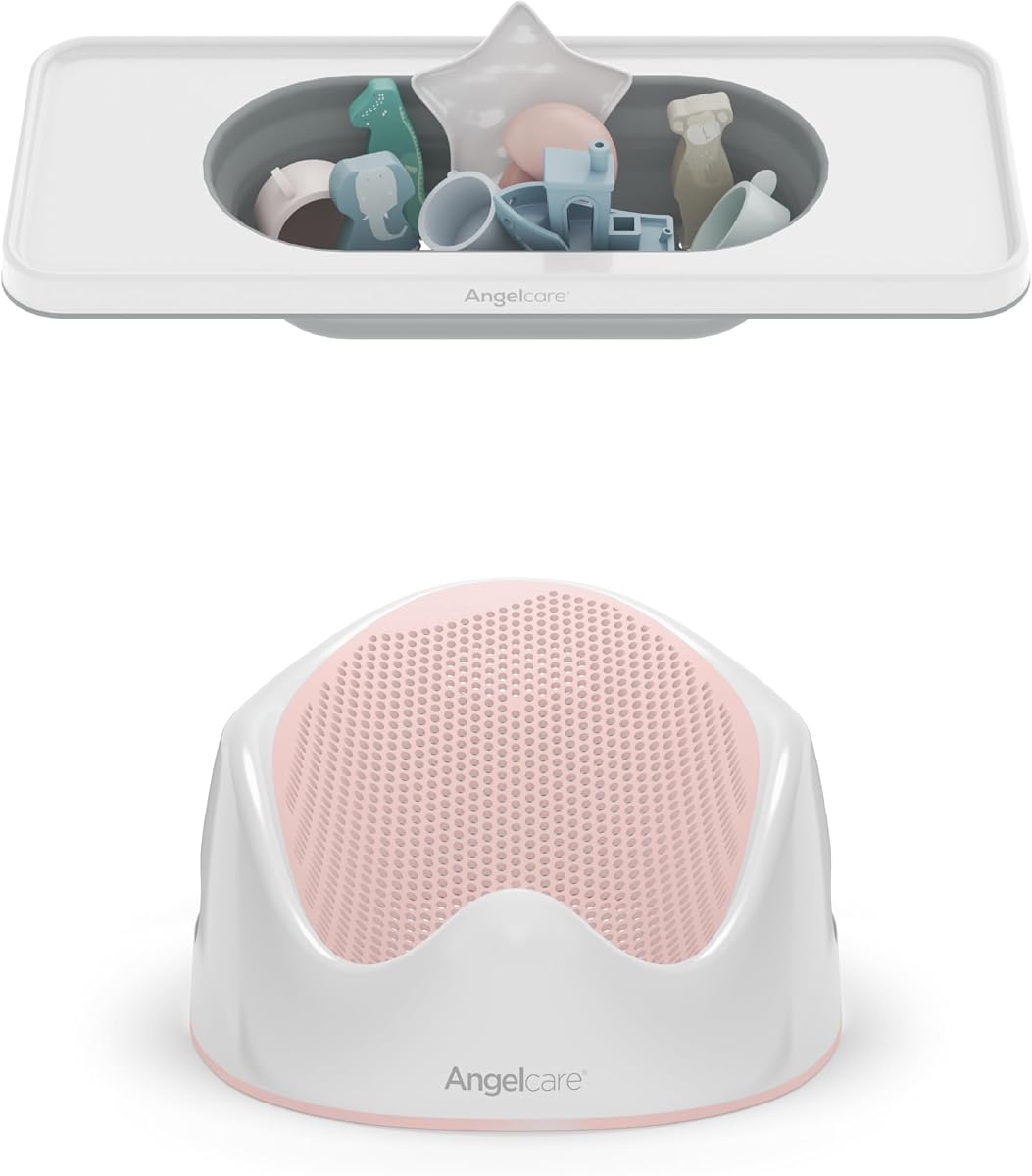 Angelcare® Bath Support (Aqua) & Shelf Bundle | Safe, Comfortable & Organized Bath Time for Babies