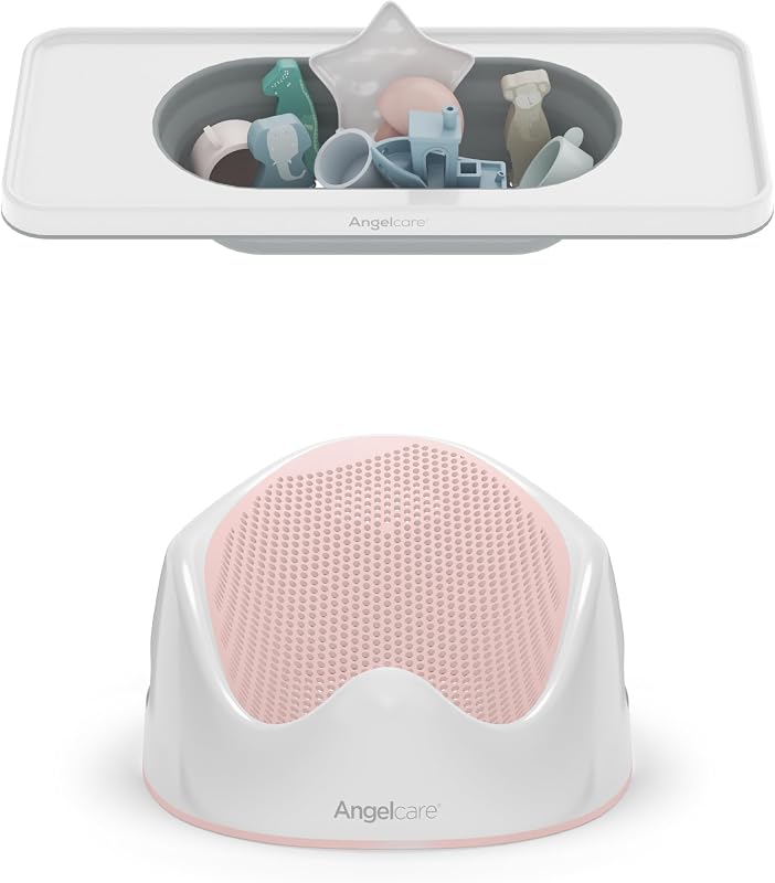 Angelcare® Bath Support (Aqua) & Shelf Bundle | Safe, Comfortable & Organized Bath Time for Babies