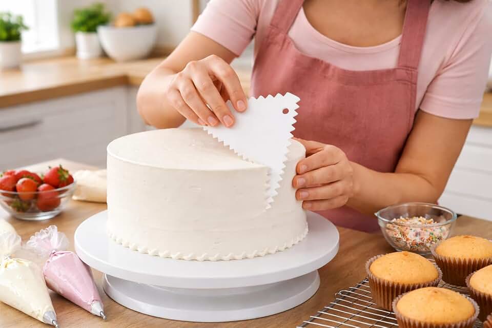 Kit espatula de Bolo 4 Peças 11,5x16cm | Confeitaria Profissional | Alisador e Decorador de Bolos em Plástico Alimentício