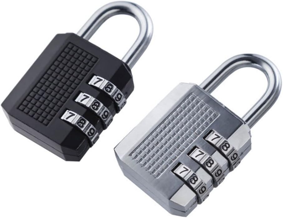 Living Well - Combination Lock 3 Digit Padlock 2 Pack for School Gym Locker,Luggage Suitcase Baggage Locks,Filling Cabinets,Toolbox,Case(Silver Black)