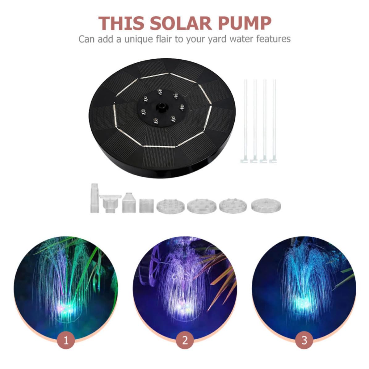 Pompa Solare per Fontana Led, Batteria 1800mah, Nero