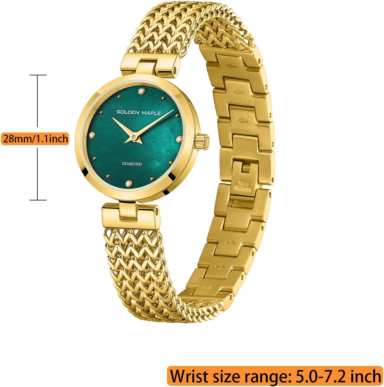 GOLDEN MAPLE Dainty Gold Watch for Women: Mother of Pearl Dial with Diamond Time Markers, Adjustable Bracelet and Stylish Watch Box - Image 6