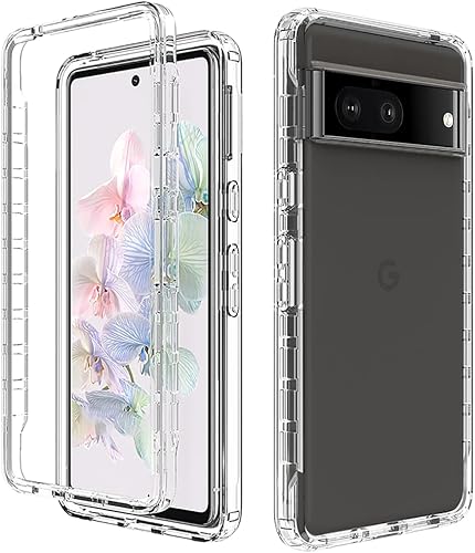 Funda compatible con Pixel 7/Google 7 con protector de pantalla de vidrio templado, cuerpo completo, a prueba de golpes, transparente, flexible,