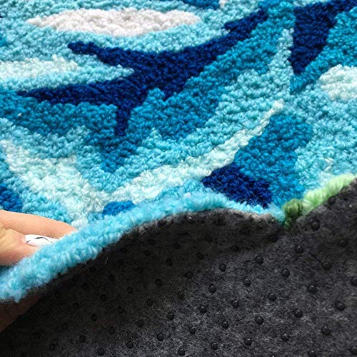 Abreeze 4 Rose Rug Floor Runner Handmade Rug Blue Floral Mats Anti-Slip(Non-Slip) Modern Carpet Washable Floor Mats For Bedroom/Sofa/Bathroom (4 Roses, Blue) #TOP5