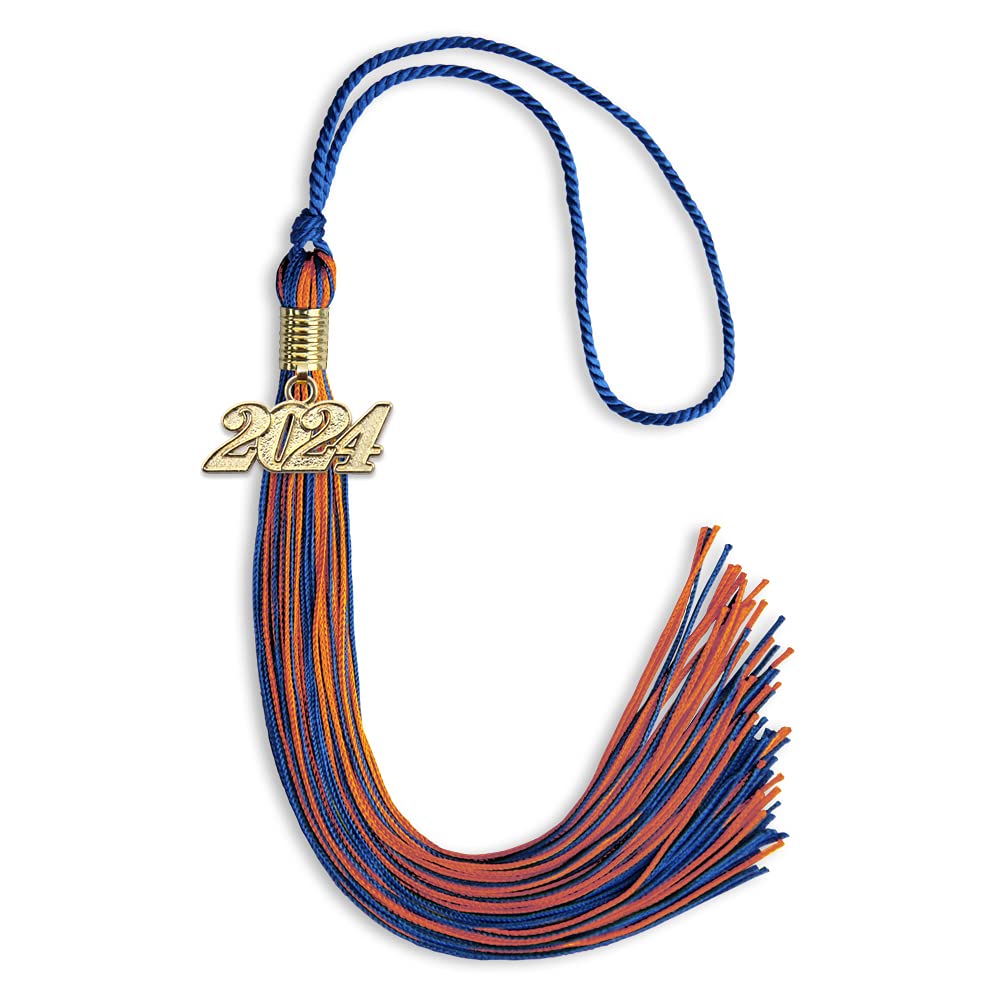 Endea Graduation Mixed Double Color Tassel with Gold Date Drop (Royal Blue/Orange, 2024)