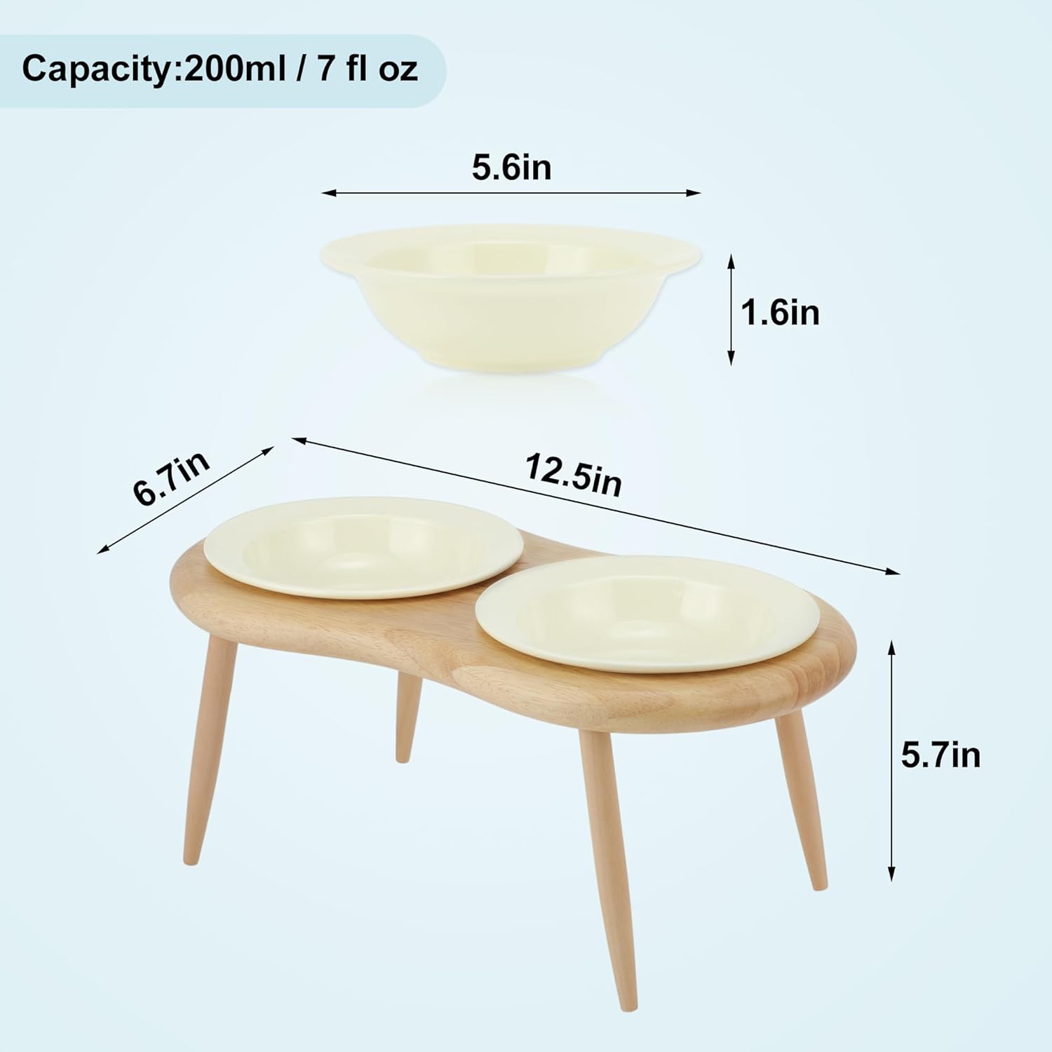 Elevated Cat Bowls, Ceramic Raised Cat Food and Water Dishes with Stand, Non-Slip Pet Feeder for Cats, Improved Posture, Beige, 2 Bowls & 1 Stand Set