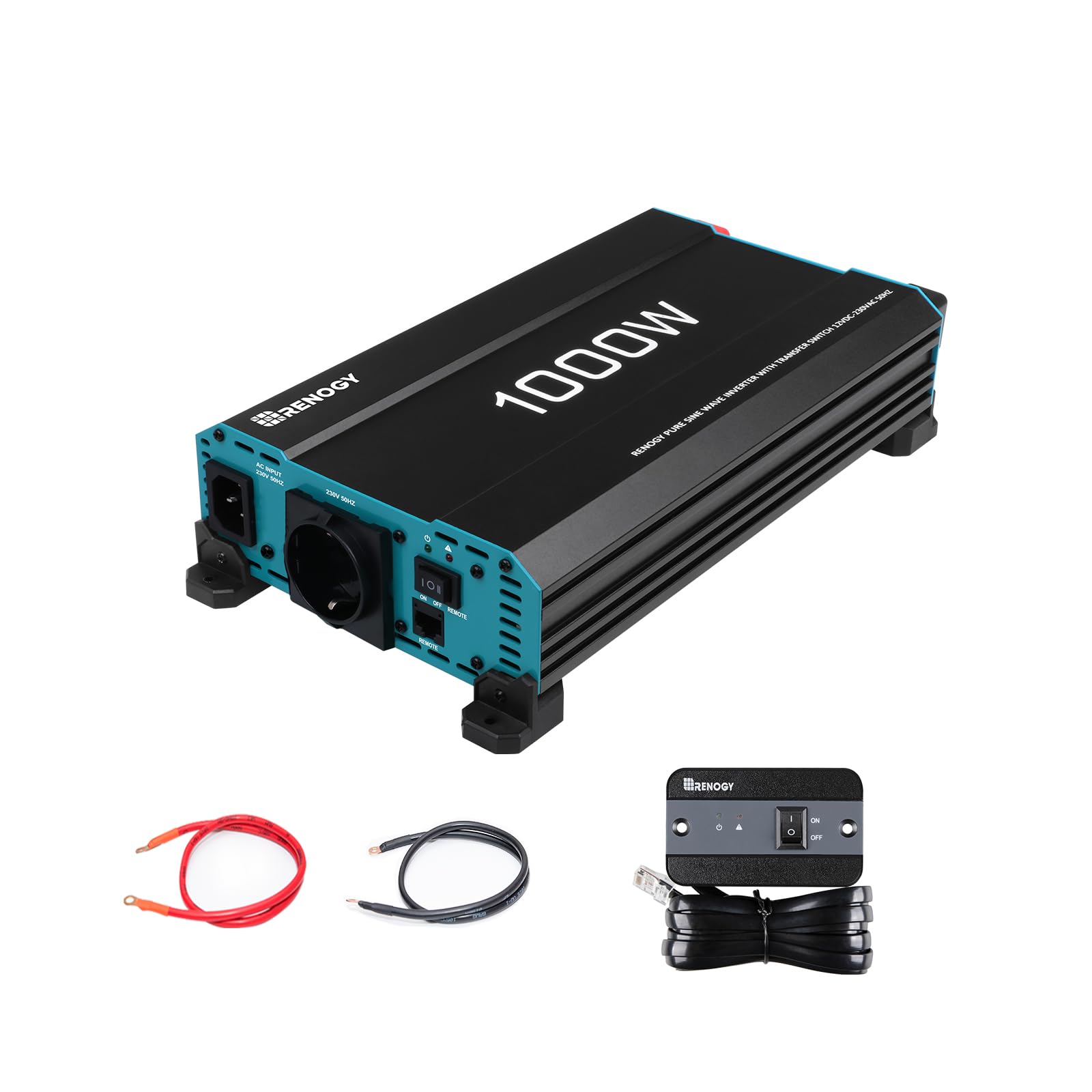 Renogy 1000W/​2000W Power Inverter 12v 220v Onda Pura, DC 12V in AC 220V con 2 EU Presa & Telecomando trasformatore per Camper, Camion, Roulotte, Pannelli Solari, Picco 2000W