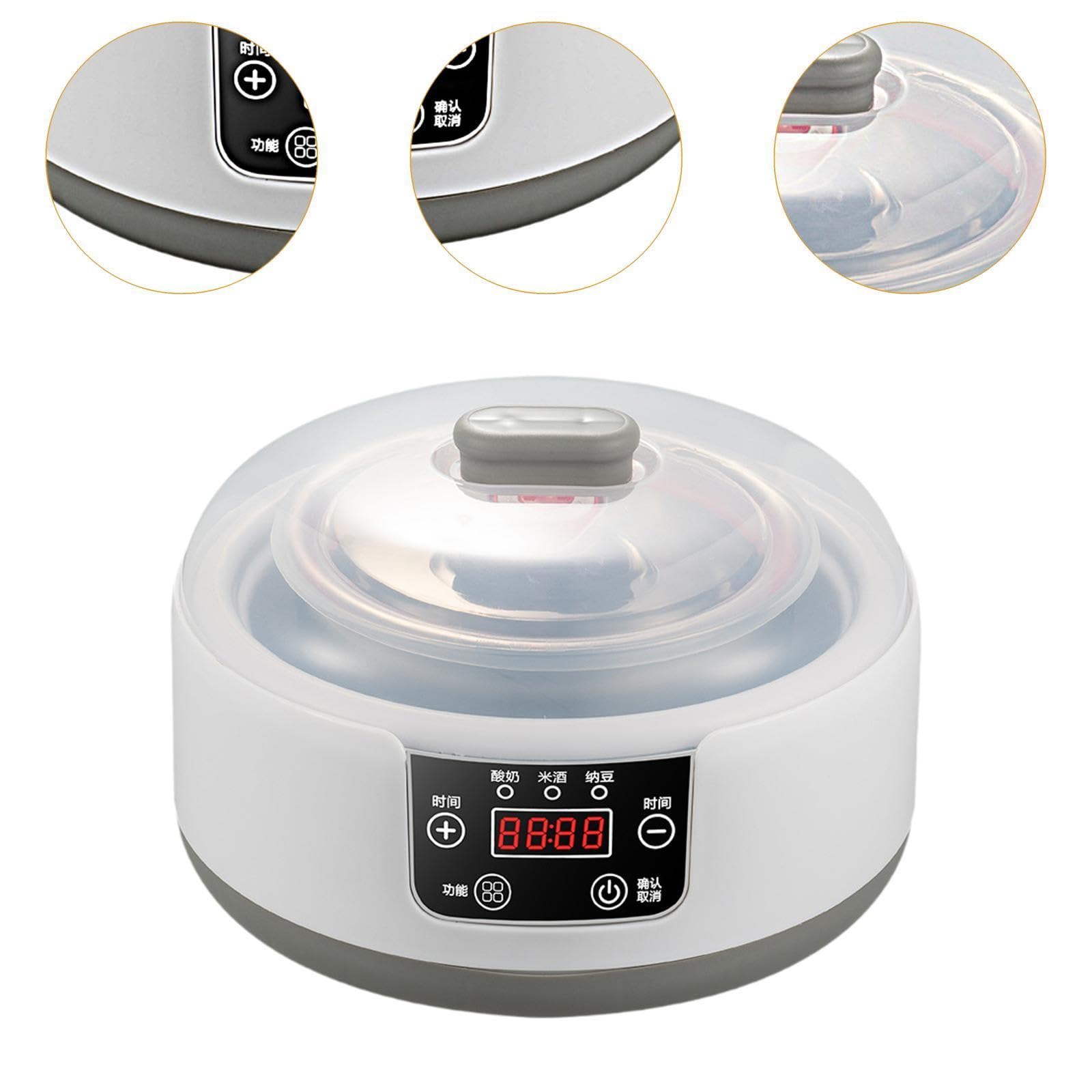 perfk Yogurtiera Macchina elettrica per yogurt, Funzione di temporizzazione a basso rumore Yogurt Contenitore interno professionale in acciaio