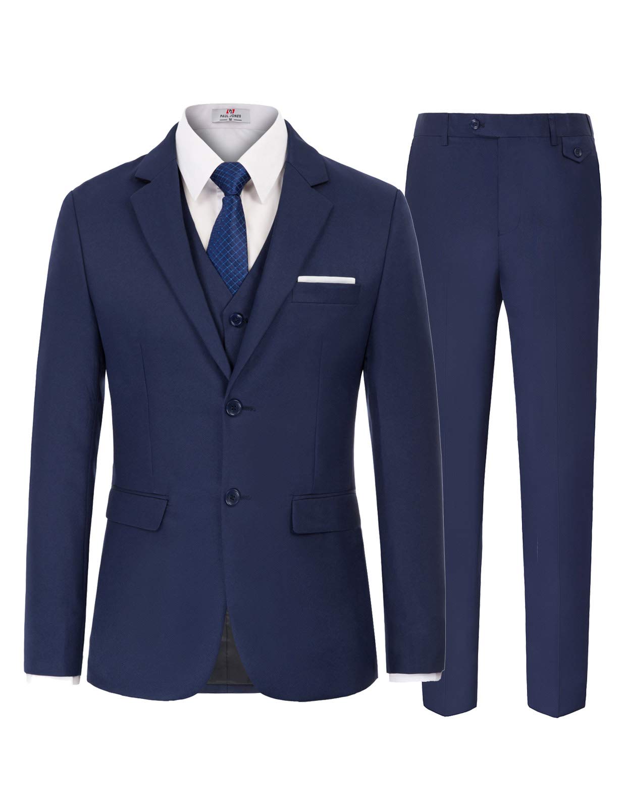 Formal Business Suits Single Breasted Slim Fit 3-Piece Set for Men Size L Blue