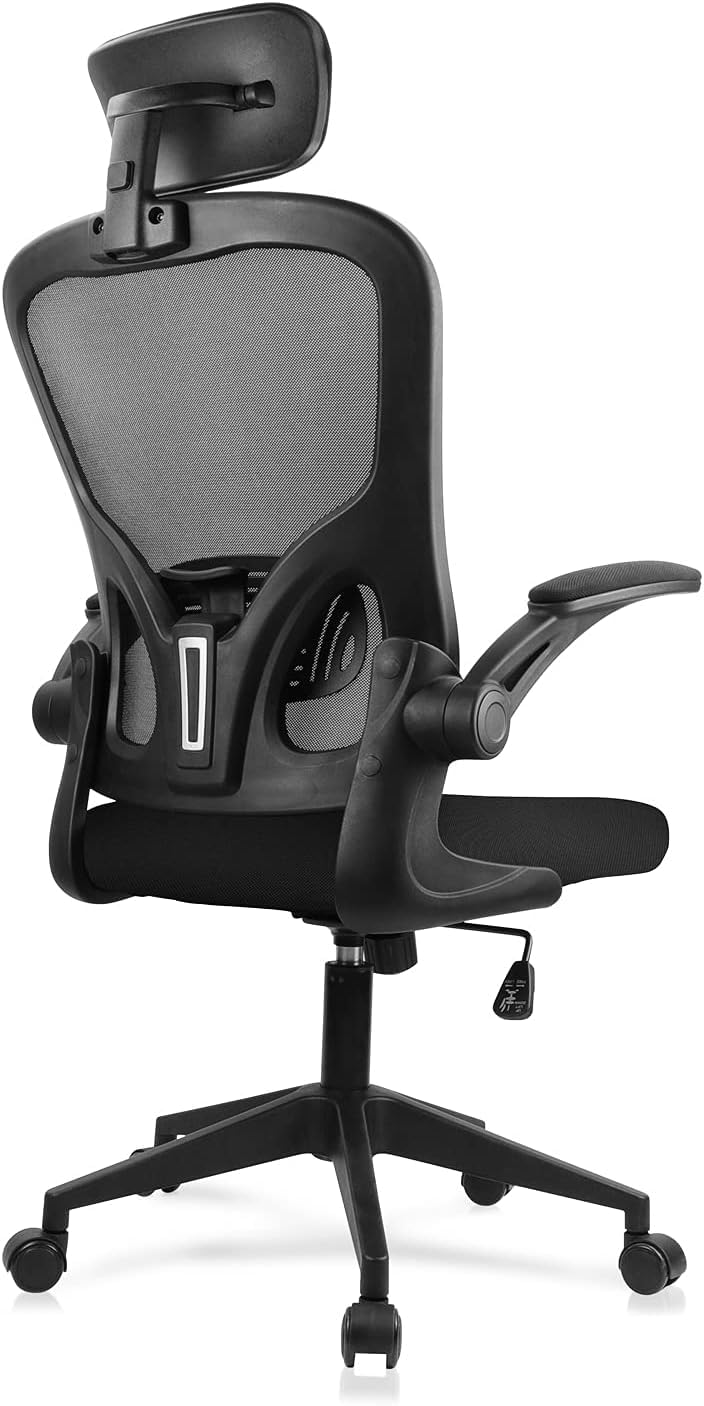 Office Chair Mesh Computer Chair with Adjustable Headrest and Lumbar Support Desk Chair Ergonomic Office Chair with Flip-up Armrest for Home Office Study (Black)