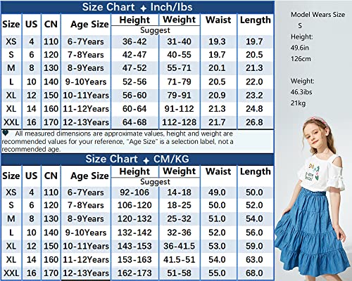 J·e Sterguard Girls' Skirt, Pure Cotton Blue Girls Denim Skirt, Knee Length A-Line Large Hem Girls Jean Skirt, Denim Skirts For Girls2252Sl7 #TOP5