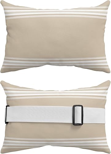 Miniatura 2 de Almohadas reclinables para la cabeza, almohadas para silla de descanso con inserto, almohada lumbar a rayas color caqui y blanco con correa