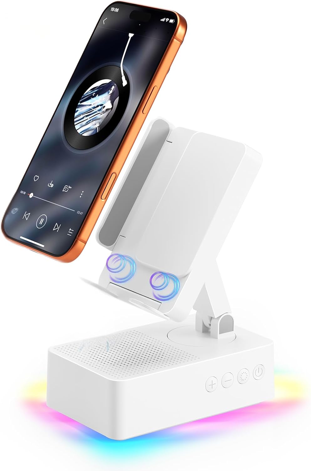 Wireless Sensor Speaker, Colorful LED Ambient Light; Foldable and Adjustable Phone Holder, Compatible with iPhone/iPad, High-Definition Surround Sound, Suitable for Home and Outdoor Use, Creative Gift