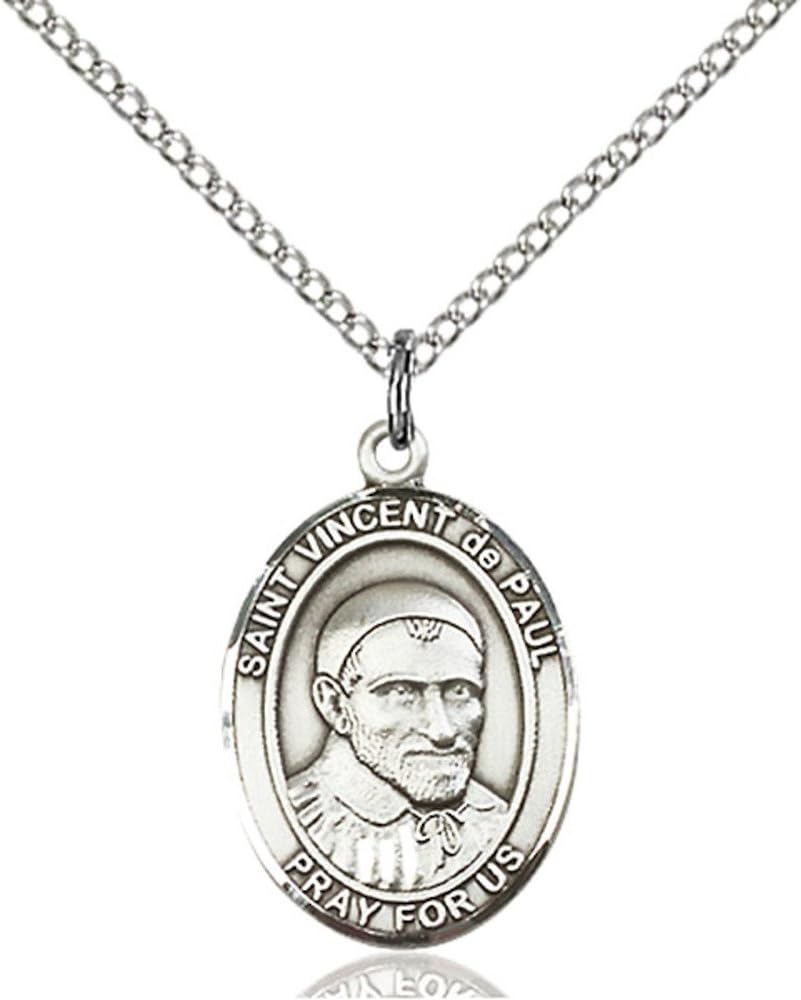 Bonyak Jewelry St. Vincent de Paul Hand-Crafted Oval Medal Pendant in Sterling Silver