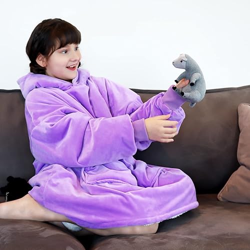 Miniatura 4 de Manta con capucha y cremallera, bolsillos profundos, mangas suaves, forro polar sherpa suave para adultos y niños