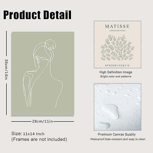 Miniatura 6 de Impresiones artísticas de pared de Matisse verde salvia, póster abstracto de arte de pared de Matisse, arte minimalista de mujer con línea de