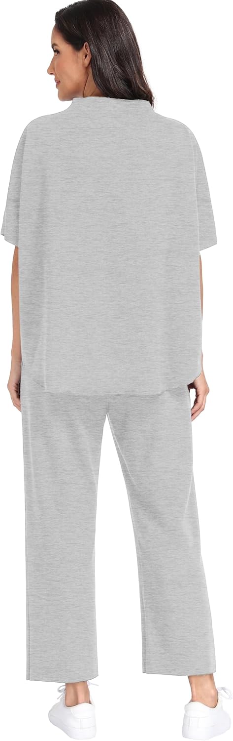 PrinStory Womens 2 Piece Lounge Sets Casual Outfits Pullover Top and Wide Leg Pants Matching Pjs Soft Pajamas Loungewear - Image 6
