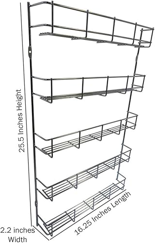 Miniatura 8 de Evelots Estante de especias para puerta de despensa que se adapta a hasta 40 tarros, organizador de puerta de despensa de 5 niveles para colgar o