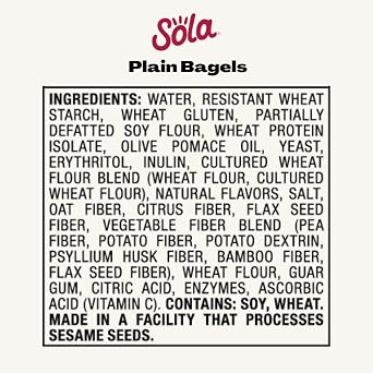 Sola Plain Bagels, Low Carb & Keto Friendly, 16g of Protein Per Bagel & 5g Net Carbs, Non-GMO, No Sugar Added, 12 oz, (4 Bagels Per Pack) (Pack of 2)