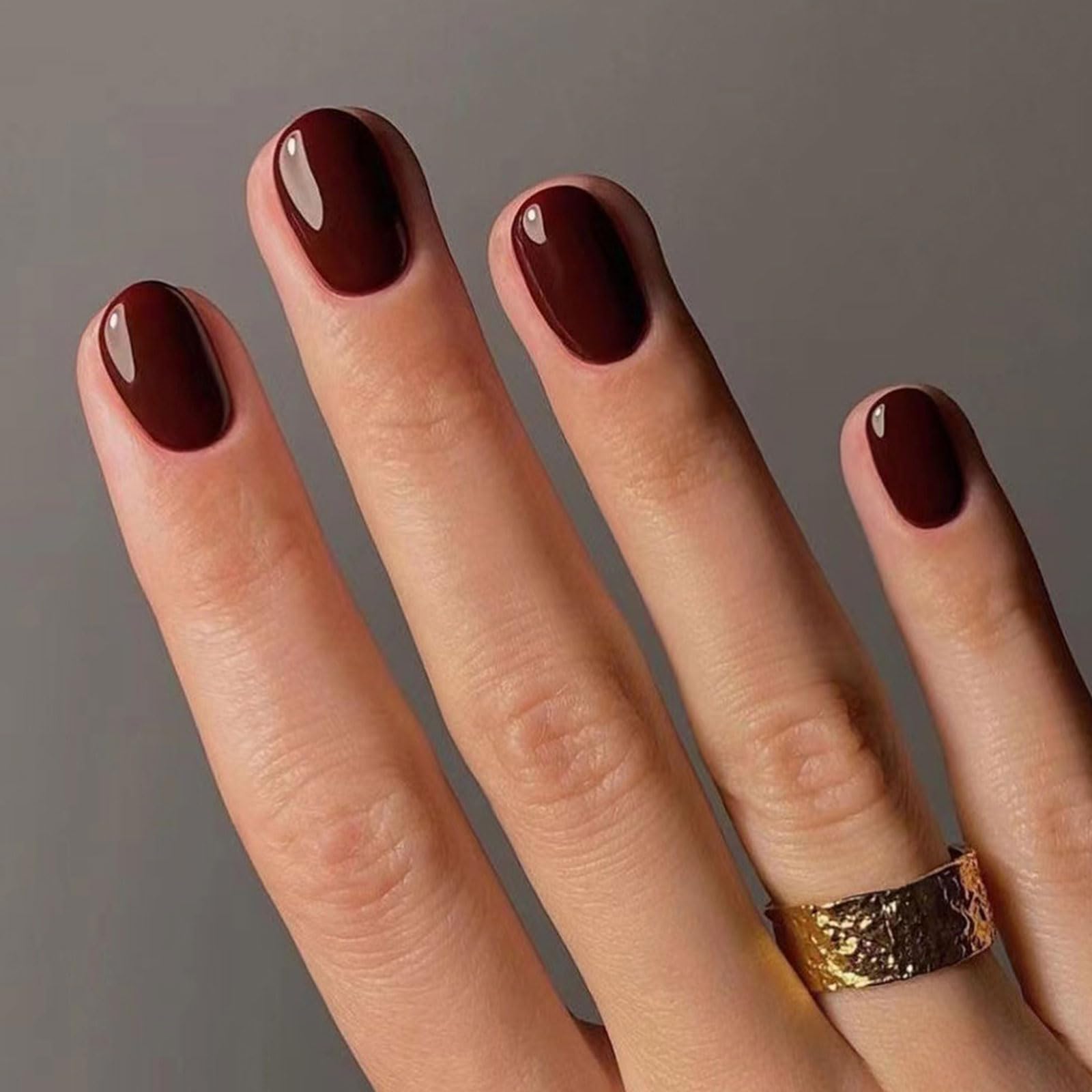 24 pezzi extra corti finte quadrate bordeaux da premere delicate design acrilico monocolore corti unghie finte adesive per donne e ragazze decorazioni manicure fai-da-te