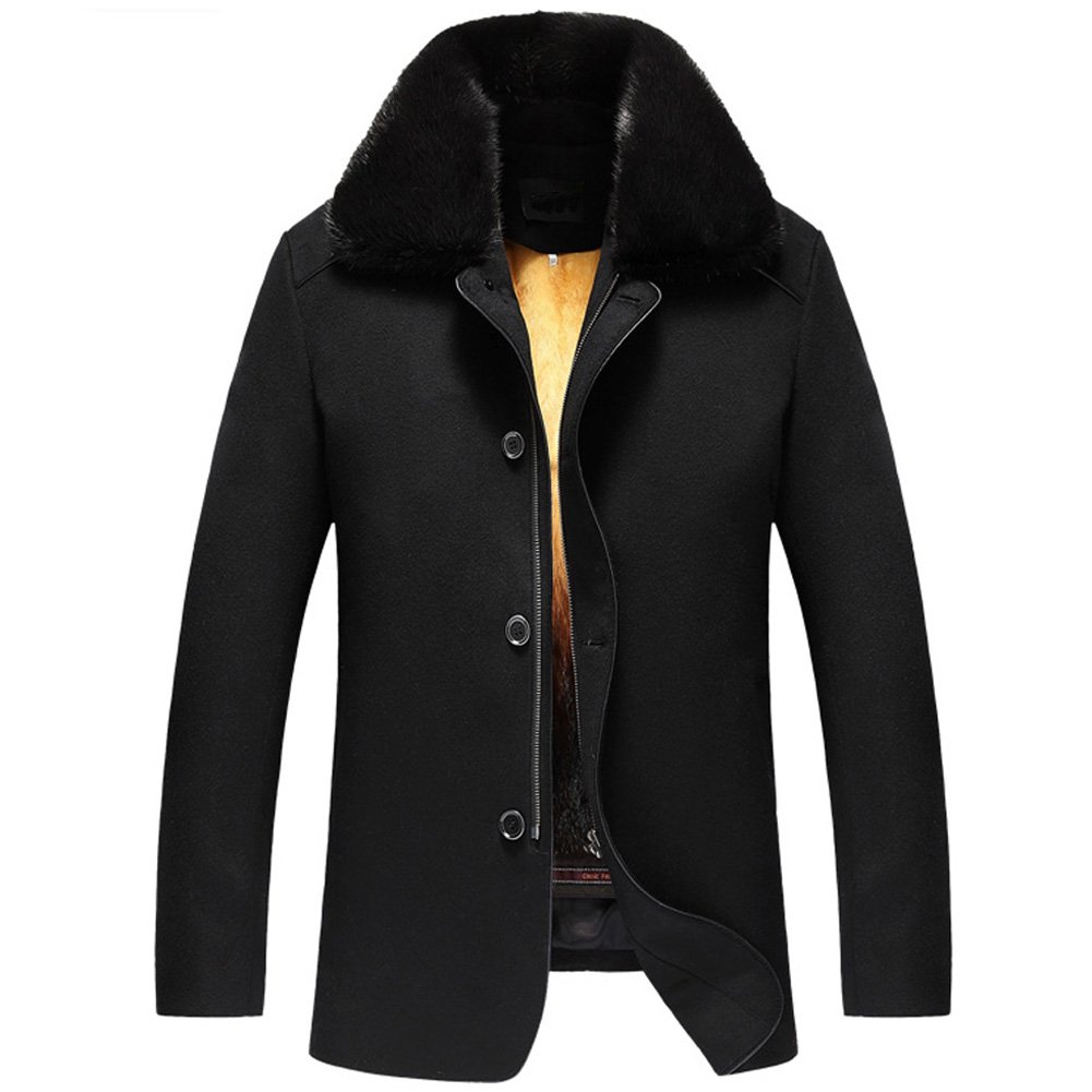 Men s Winter Mink Fur Lined Coat Wool Shell Outwear Black Romovable Mink Fur Lined Parka Luxe Genuine Fur Coat TJ12 (XXL, Black)