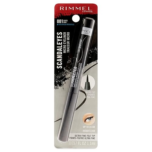 Rimmel London Scandaleyes Micro Delineador de ojos, impermeable, de larga duración, a prueba de manchas, 001, negro, 0.04 onzas