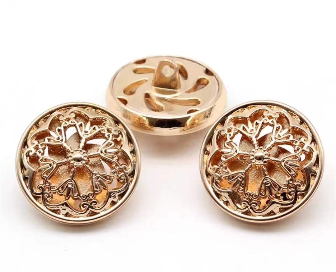 Photo 1 of 10PCS Clothes Button - Fashion Hollow Flower Metal Shank Round Shaped Metal Button Set Sewing Button (25mm, Gold)