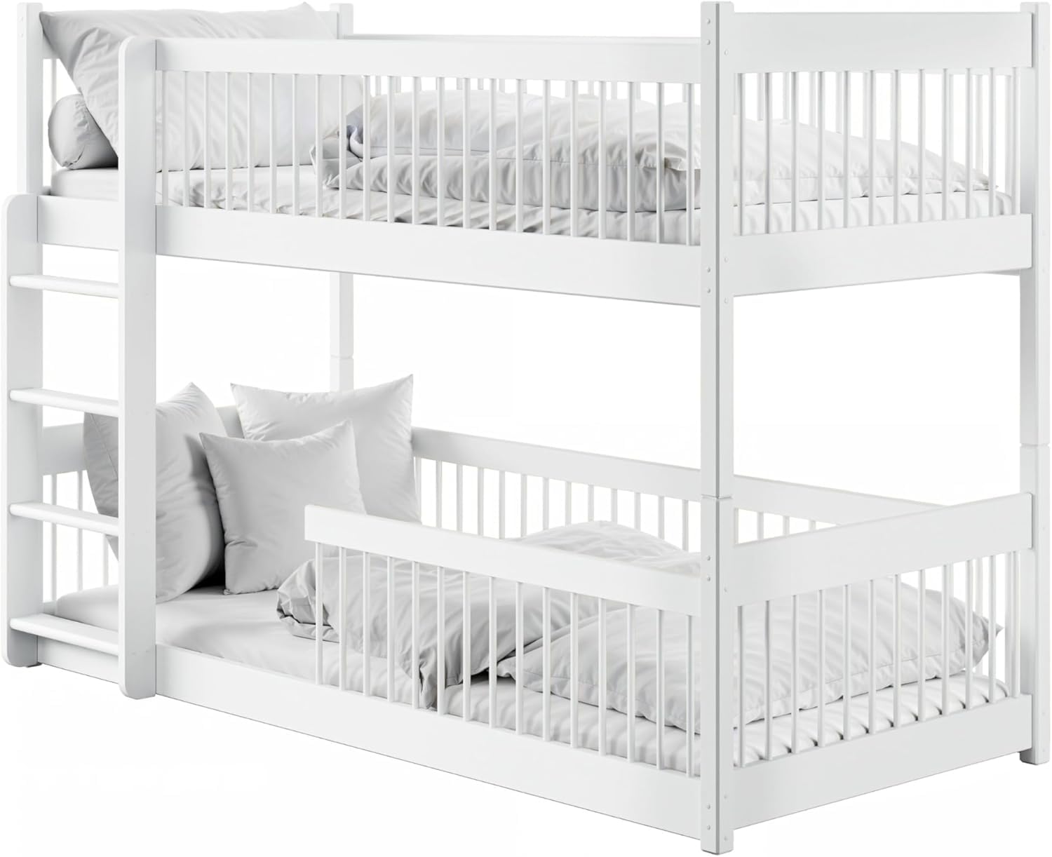 Kids Collective Hochbett Kinder Etagenbett Kinderbett Massiv Kiefernholz umbaubar zu 2 Betten inkl. 2 Matratzen | Größen: 80x180 90x190 90x200 cm | 90x200 cm von 4. bis 18. Lebensjahr Weiß