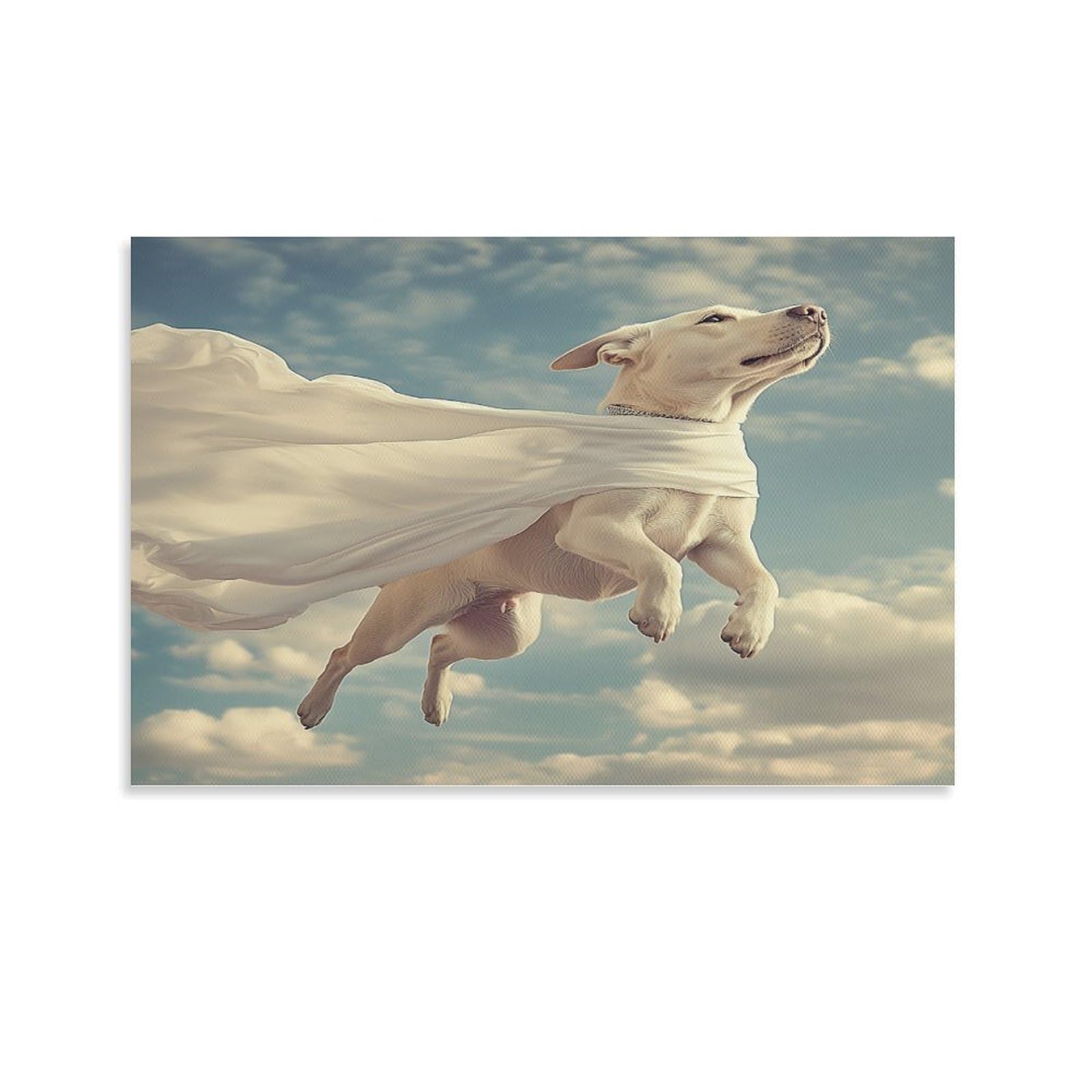 CPLVKWRQJ Flying Dog Superhero Individual Whimsical Fantasy Style Wall Art Decor - Office Wall Focal Art Multi-Purpose Fade Resistant Decor 08x12inch(20x30cm)