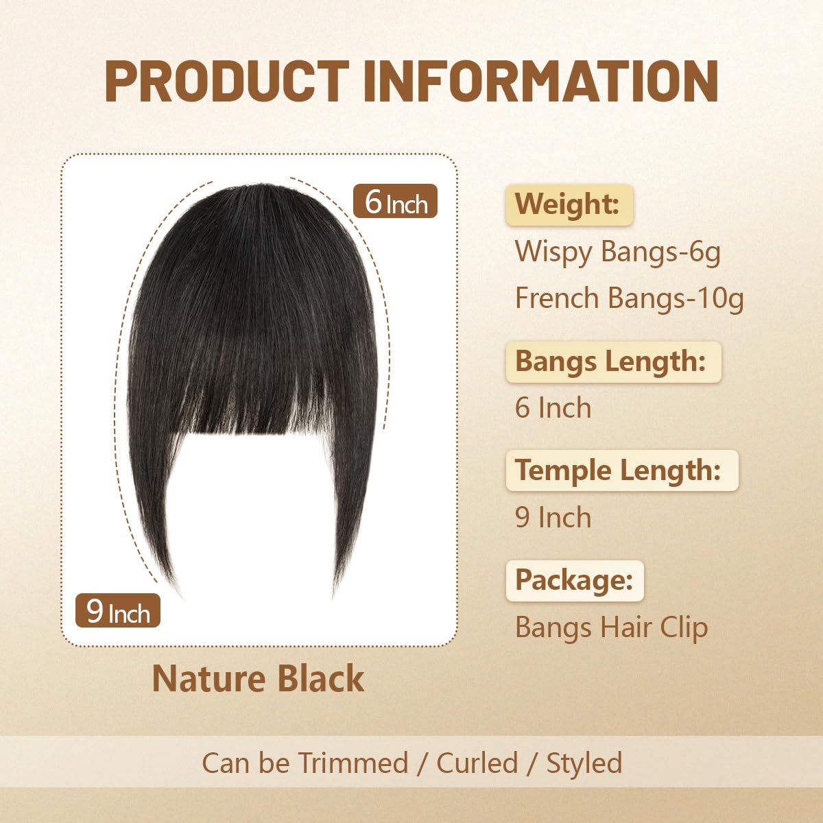 Real Human Hair Clip in Bangs Natural Black Soft Straight Fringe, Adds Volume and Face Framing, Breathable Mesh, Heat-Styling Friendly