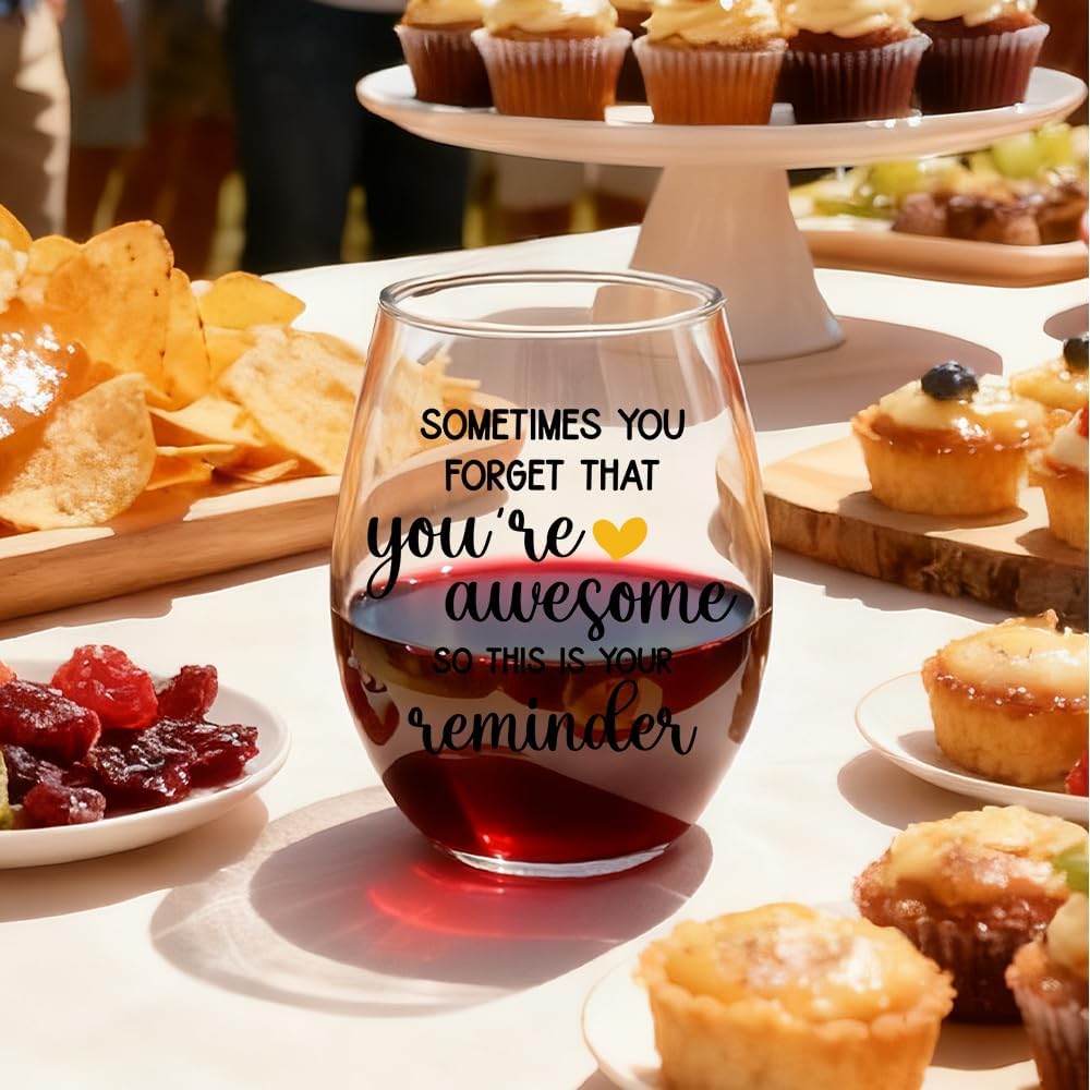 Sometimes You Forget You're Awesome Stemless Wine Glass, Funny Inspirational Wine Glass for Men Women, Christmas Birthday Thanksgiving Appreciation Gifts for Daughter Sister Friend Coworker - Image 3