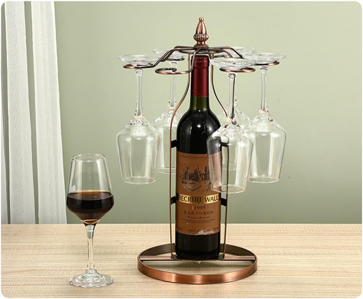 CdyBox Creative Wine Rack Furnishing Articles, Wrought Iron Wine Bottle Holder, European-Style Goblet Glass Hanging Holder (Bronze)