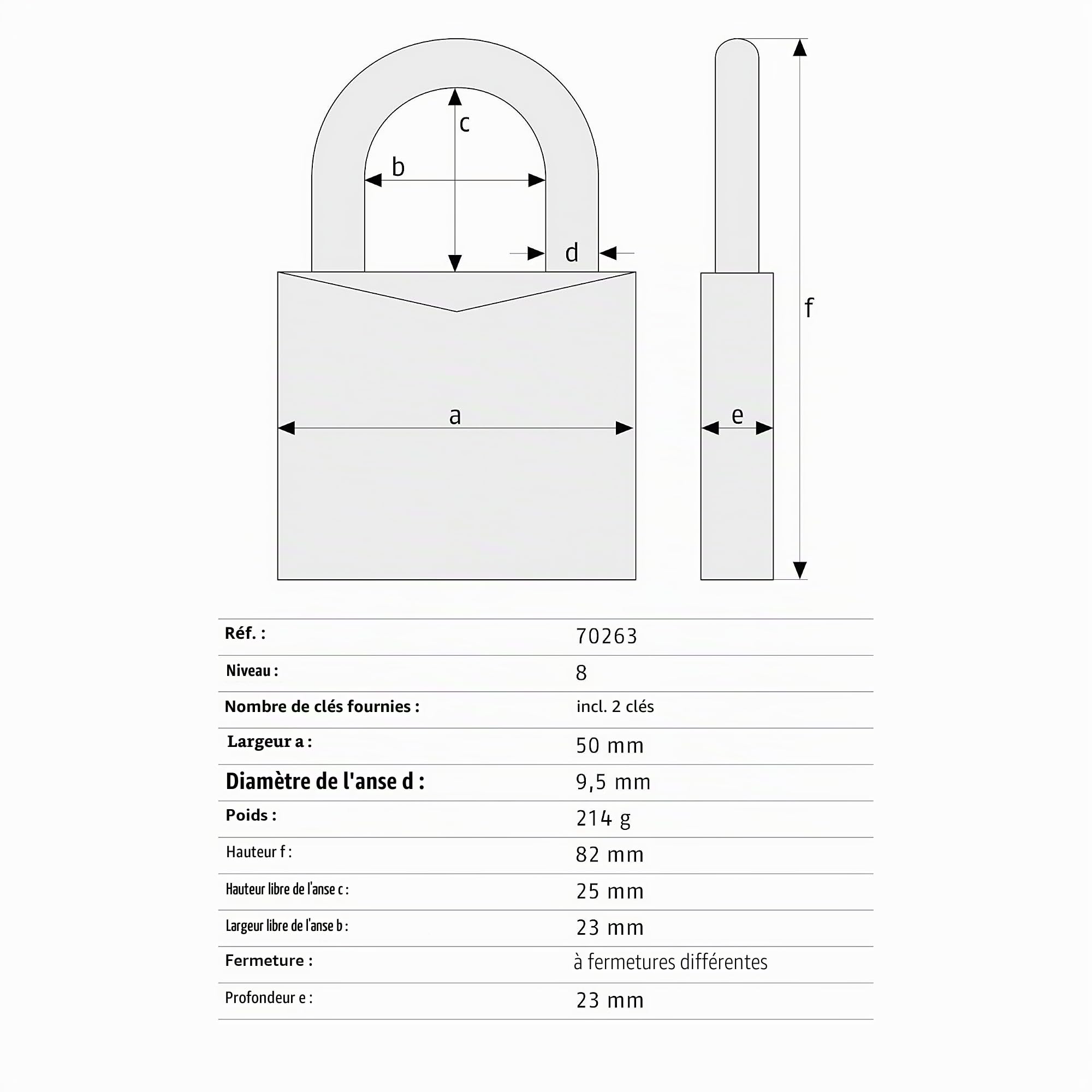 ABUS Cadenas Titalium 96CSTI/50 - Aluminium Léger, Niveau de Sécurité 8 | Corps massif léger, anse en acier trempé Nano Protect, clé réversible, verrouillage automatique, 50 mm de large
