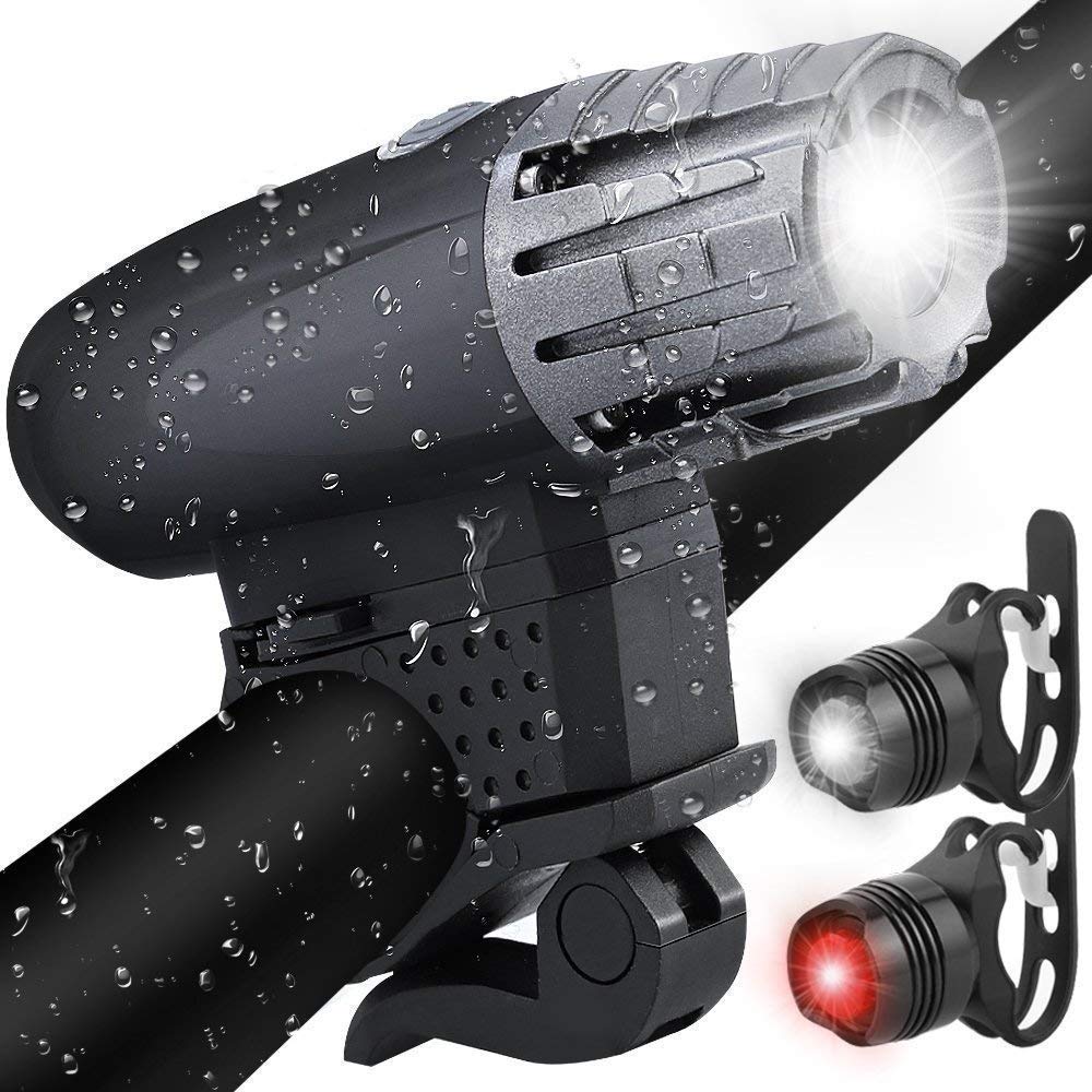 xwanli Waterproof USB Rechargeable Bike Light Set Powerful Lumens Bicycle Headlight with 2 Free Tail Light, LED Front Back Rear Lights Easy to Install Kids Men Women Road Cycling Safety Flashlight