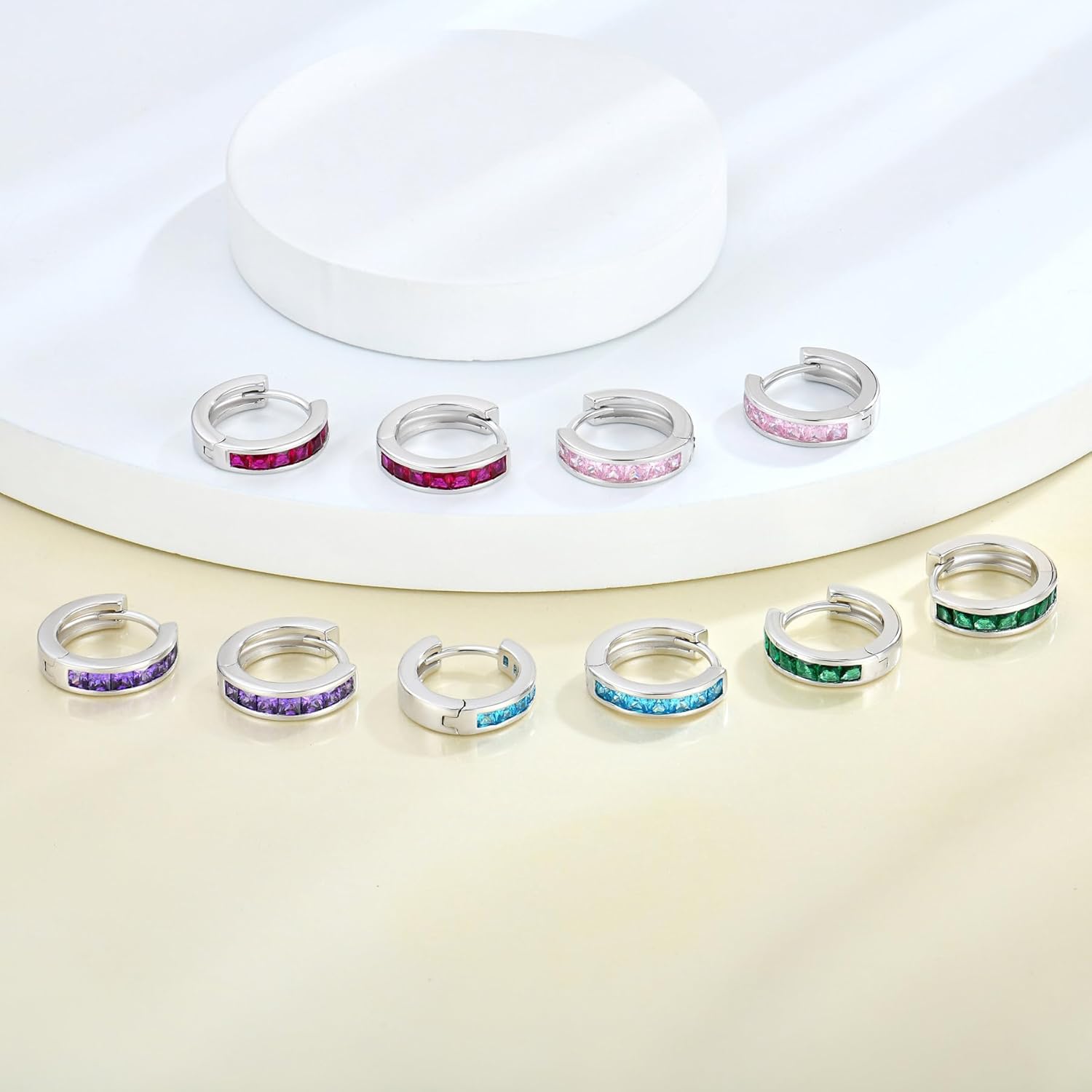 YL 13mm Halo Hoop Earrings 925 Sterling Sliver Round Huggie Earring Princess Cut Birthstone Jewelry for Women