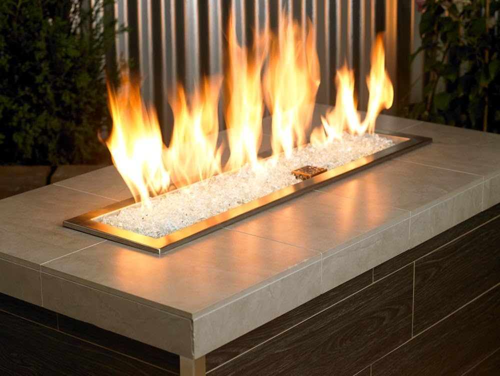 Drop-in Fire Pit and Fire Glass Package Deal - Includes 30 lbs of 1/4-Inch Clear Fire Glass and Stainless Steel Drop-in Fire Pit Pan w/Electronic Ignition (24" x 8")