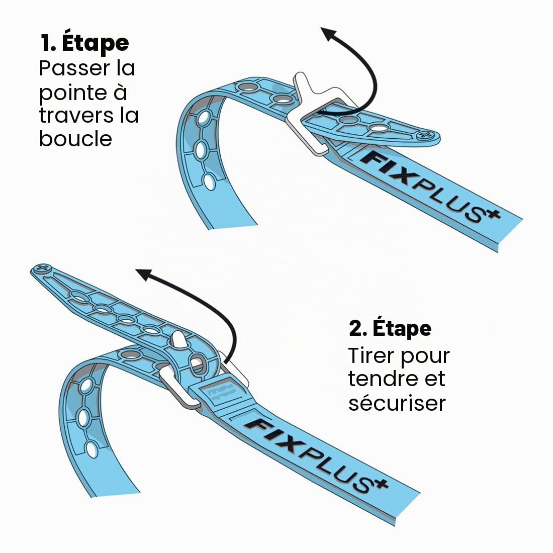 Fixplus - Lot de 4 sangles d'arrimage pour sécuriser, fixer, regrouper et serrer, en plastique spécial avec boucle en aluminium, 35 cm x 2,4 cm