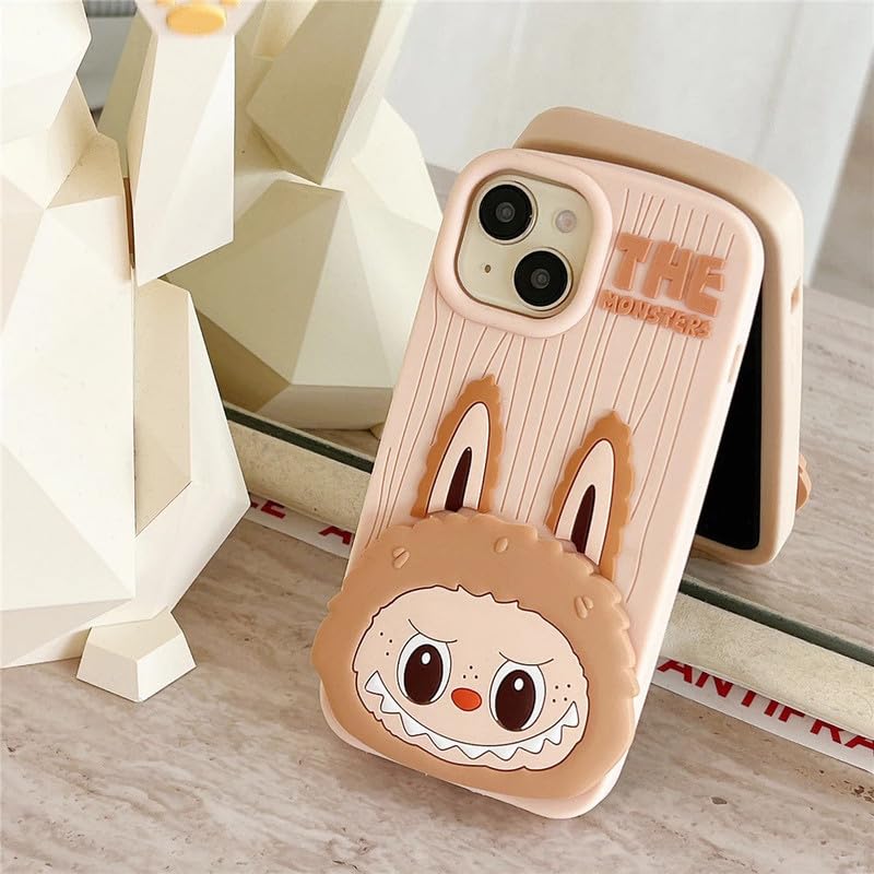 Image of COVERLY for iPhone 15 Pro Max 3D The Monster Mirror Cartoon Stand Case,Premium Silicone Full Protective Cute Bear Love Phone Holder Makeup Mirror Kawaii Aesthetic Cover for Apple iPhone 15 Pro Max