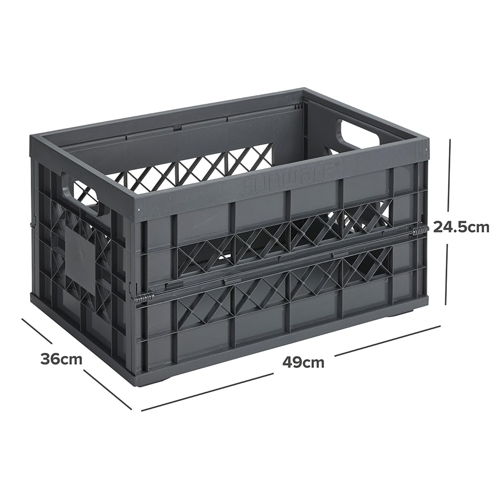 Sunware Square Cassetta Pieghevole in Plastica Heavy‑Duty 45L – 53x35.4x28.4cm – Cassetta Plastica Pieghevole – Folding Crate