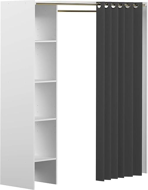 Amazon Brand - Movian Arga Space-Saving Wardrobe with Adjustable Shelves, 123/160 x 50 x 182 cm, White with Dark Grey Curtain