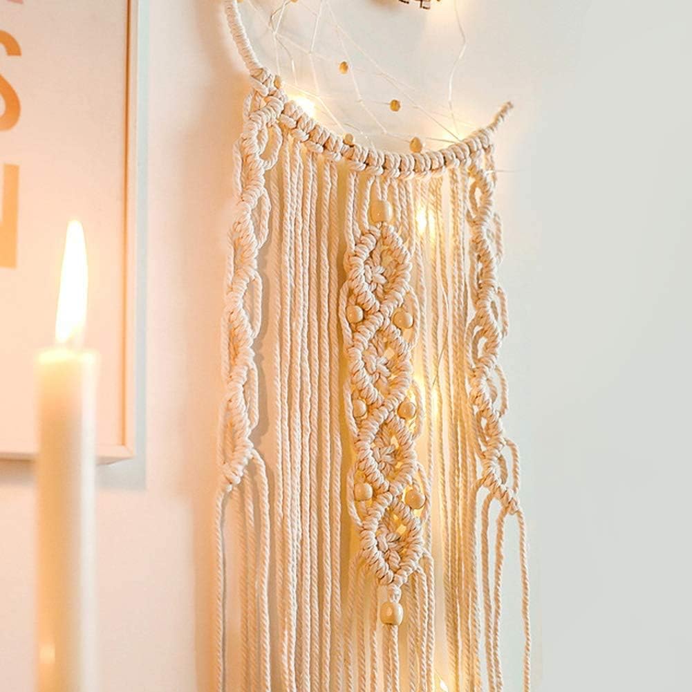 Moon Dream Catcher Beige Macrame Handmade Dream Catcher Boho Room Wall Decor Bohemian Teenage Girls Room Decor Wall Hanging Ornaments Ceiling Decor for Bedroom Decor Gifts for Girls (Beige)