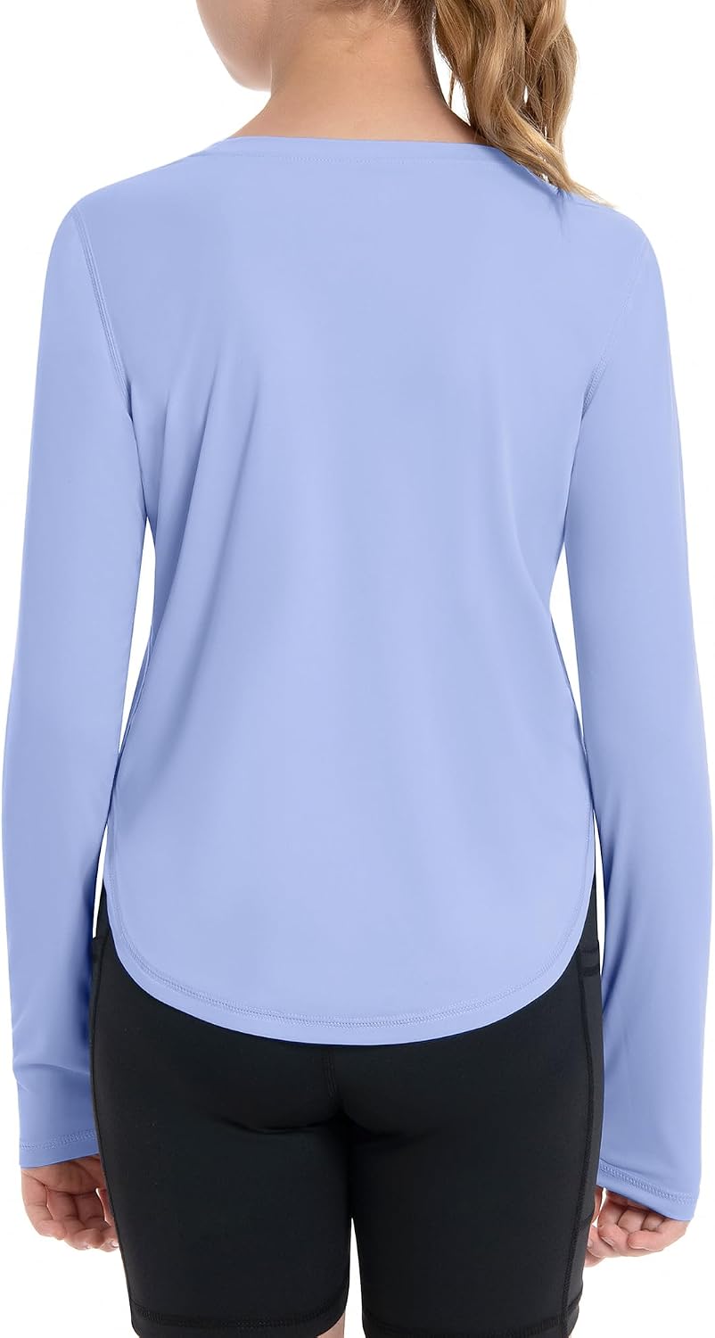 Runhit UPF 50+ Rash Guard for Girls Quick Dry Athletic Tops Kids UV Sun Protection Shirt Workout Long Sleeve Shirts
