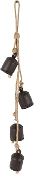 Deco 79 Metal Indoor Outdoor Decorative Bells Tibetan Inspired Cascading Meditation Bell with 4 Bells on Jute Hanging Rope, Cow Bell 3" x 3" x 27", Black