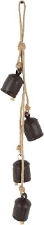Deco 79 Metal Indoor Outdoor Decorative Bells Tibetan Inspired Cascading Meditation Bell with 4 Bells on Jute Hanging Rope, Cow Bell 3" x 3" x 27", Black