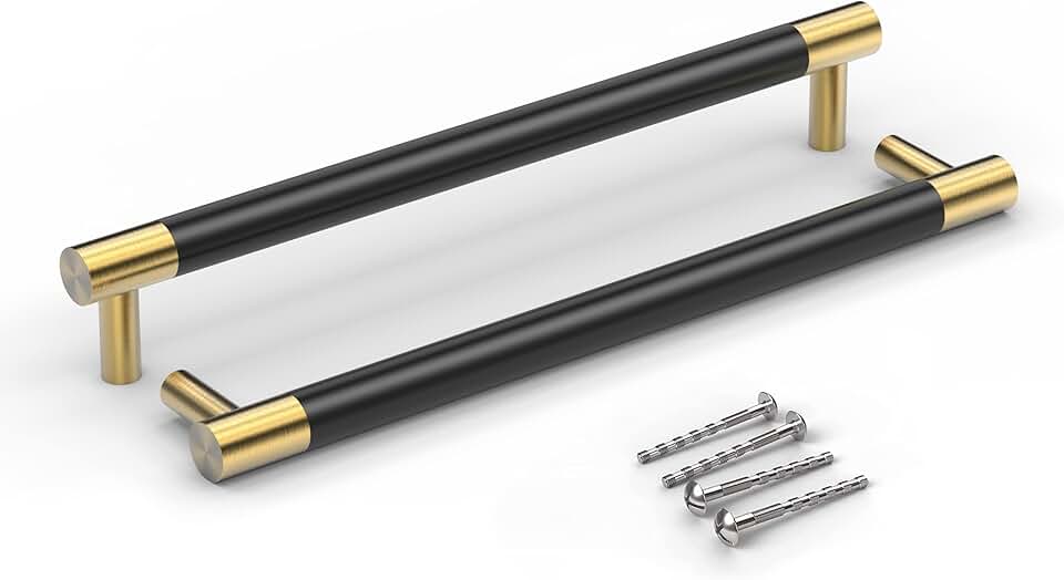 Bar Cabinet Handle Knob Pull Brushed Satin Gold/Brass Finish with Electroplated Matte Black 10.1" (8.8" Hole Center) for Kitchen Cabinet Hardware/Dresser Drawer Handles